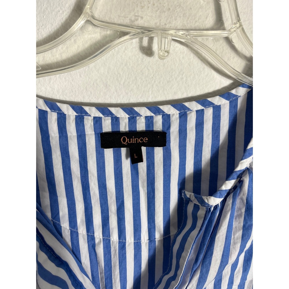 QUINCE 100% Organic Cotton Poplin Tiered Maxi Dress in Azure Stripe - Picture 7 of 10